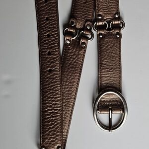 Cole Haan M Pebble Bronze Leather Belt Oval Silvertone Hardware  Grunge Indie